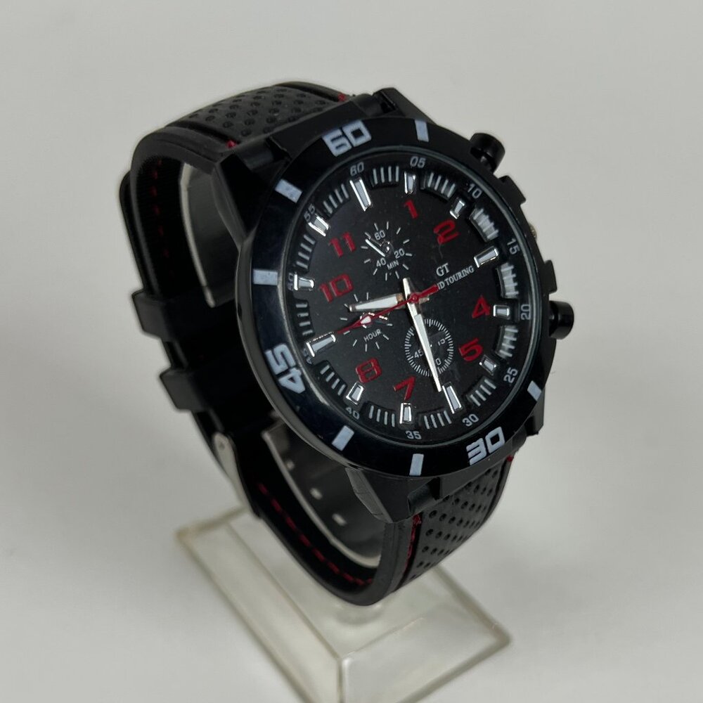 GT Grand Touring Watch Black with Red Details, Adjustable Buckle Band NEW